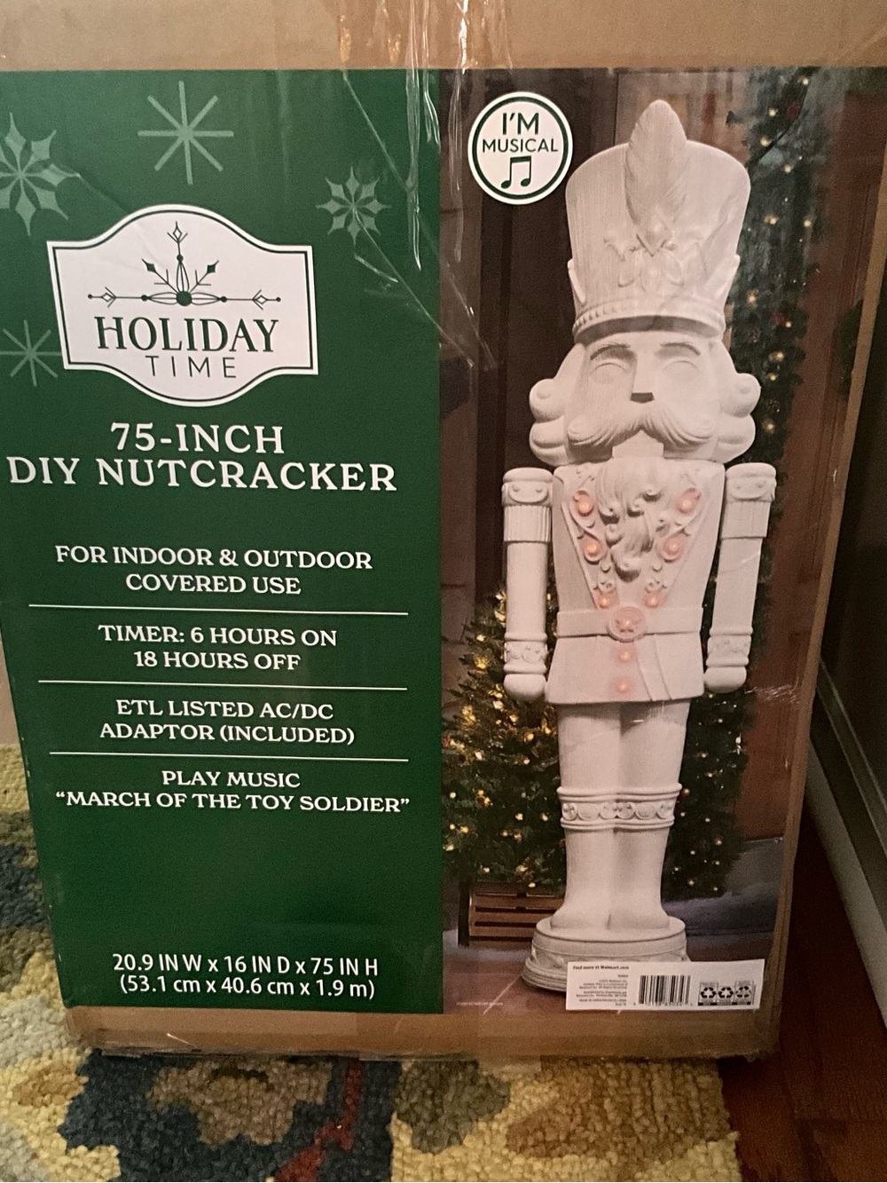 Holiday Time White Giant Blow Mold Nutcracker